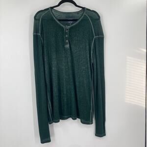 Silver Jeans Waffle Thermal Burnout Henley Long Sleeve Y2K Dark Green Men’s Med